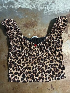 Leopard Print Crop Top - Brown